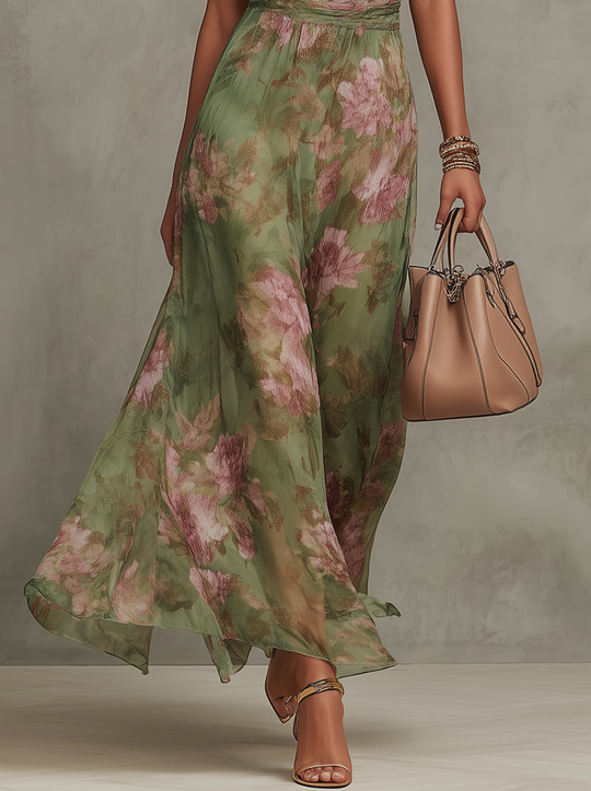 The Elegant Floral Halter Maxi Dress