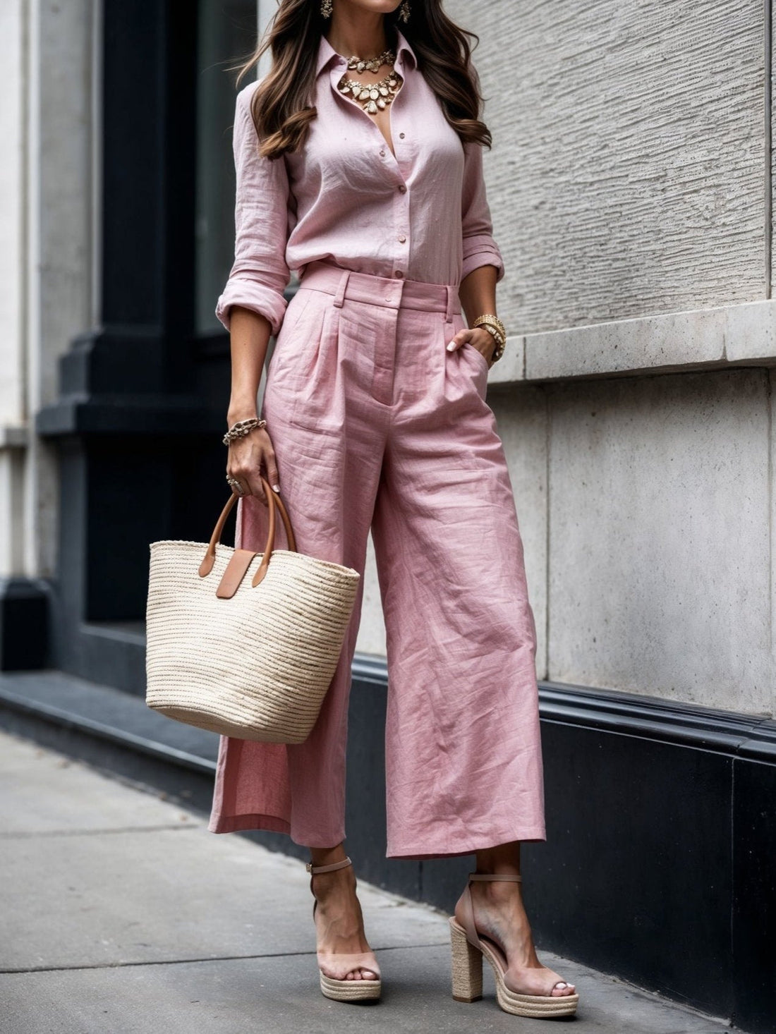 Nelle™ | Completo elegante con camicia e pantaloni capri