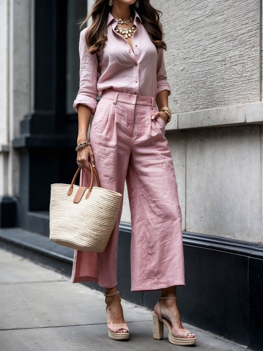 Nelle™ | Completo elegante con camicia e pantaloni capri