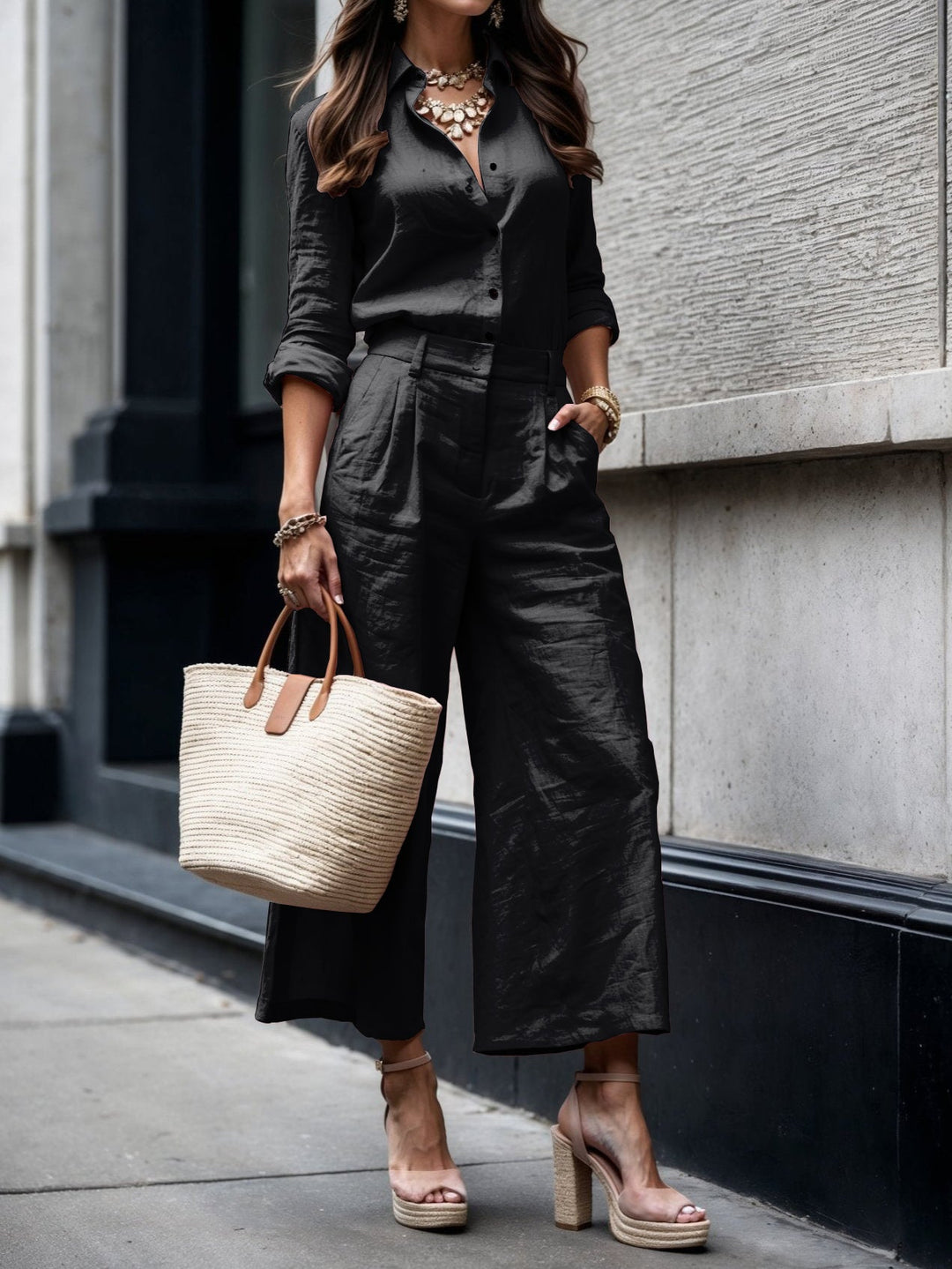 Nelle™ | Completo elegante con camicia e pantaloni capri