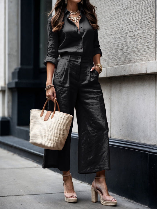 Nelle™ | Completo elegante con camicia e pantaloni capri