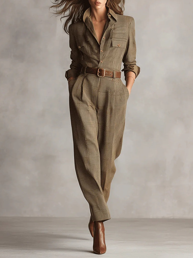 Rowena™ | Tuta pratica in tweed marrone a quadri