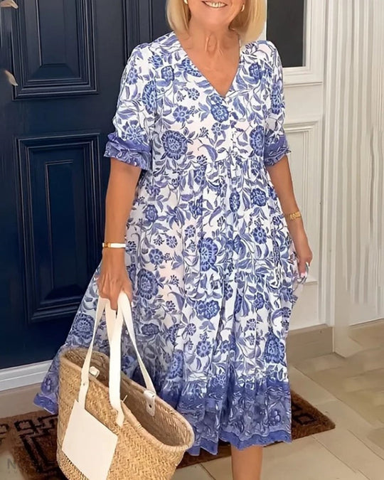 Penelope™ | Abito elegante a fiori con scollo a V