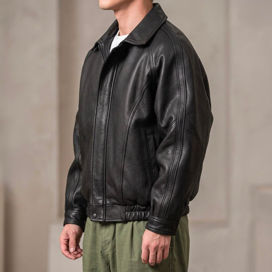 Giacca in Pelle da Uomo con Zip – Modello Strutturato con Colletto per Primavera e Autunno