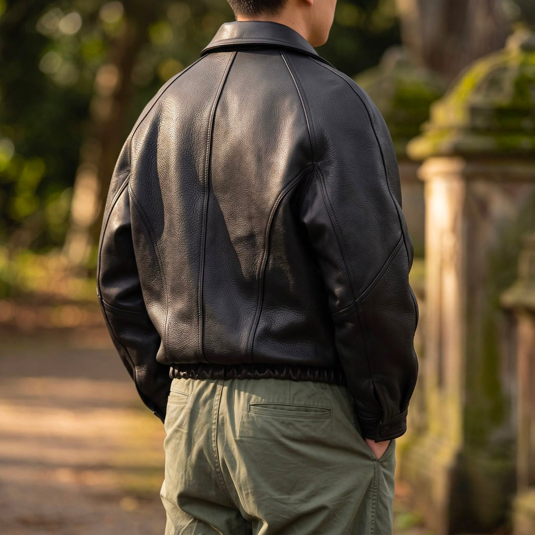 Giacca in Pelle da Uomo con Zip – Modello Strutturato con Colletto per Primavera e Autunno