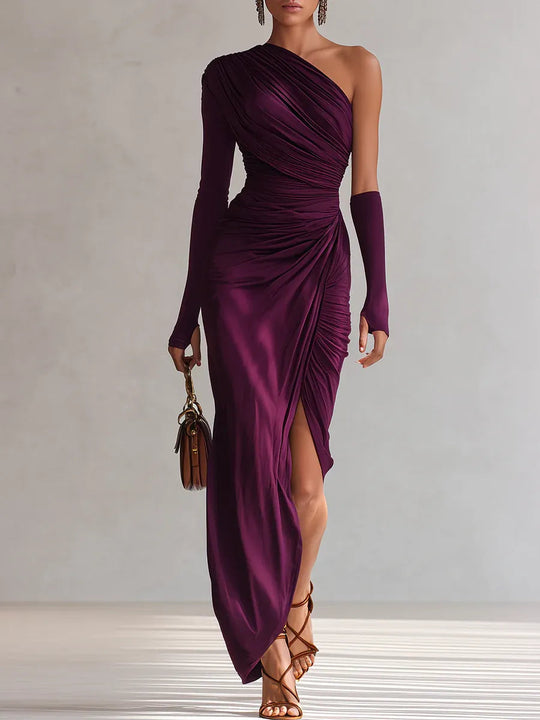 Rhianna™ | Abito lungo monospalla drappeggiato con spacco