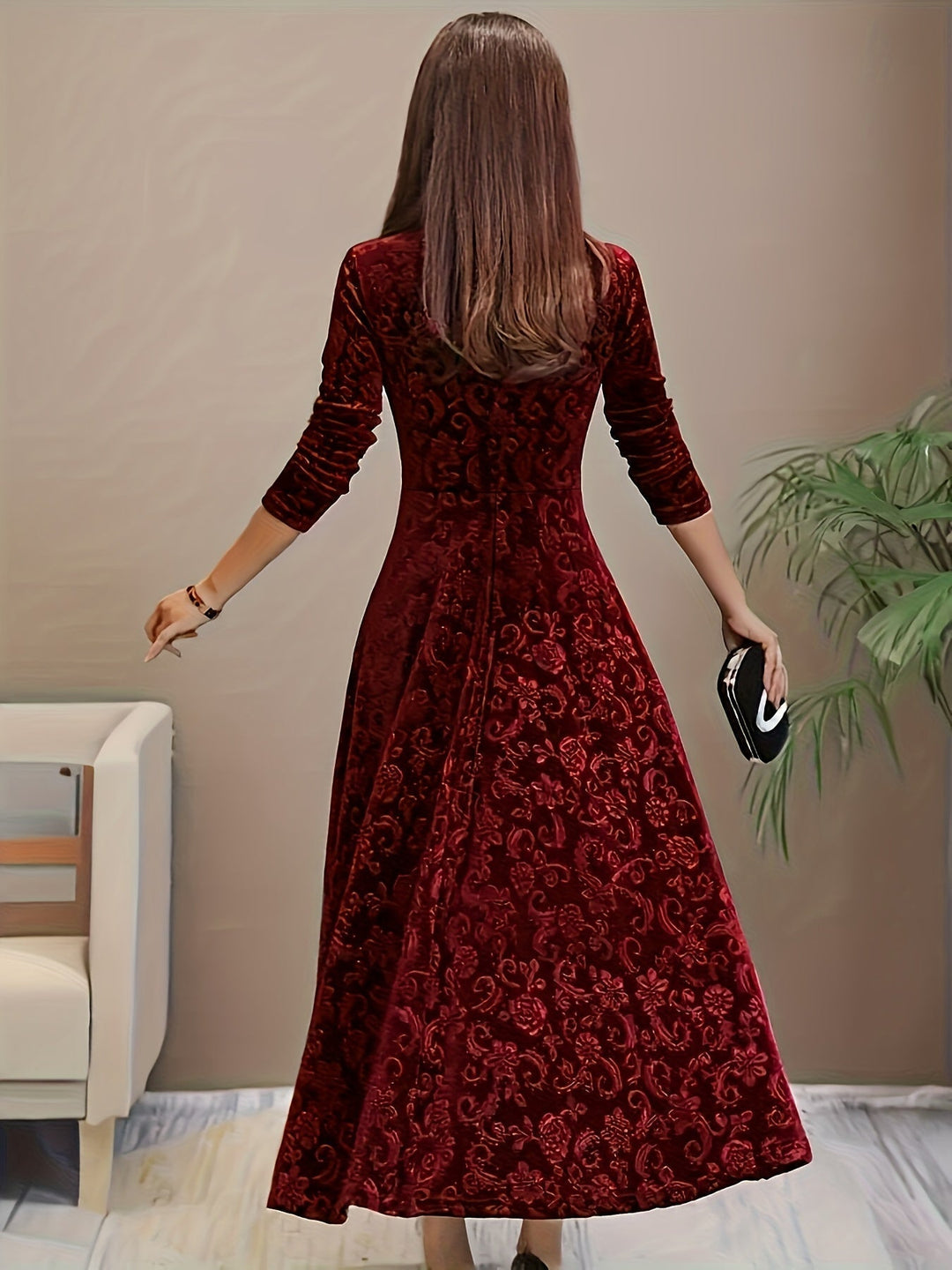 Nicola™ | Abito elegante in velluto con motivo floreale