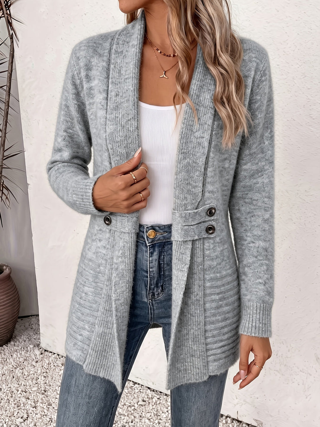 Valeria™ | Cardigan Elegante Aperto con Vita Sagomata