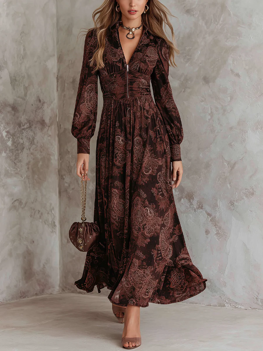 Amelia™ | Abito con fantasia paisley e scollo con zip