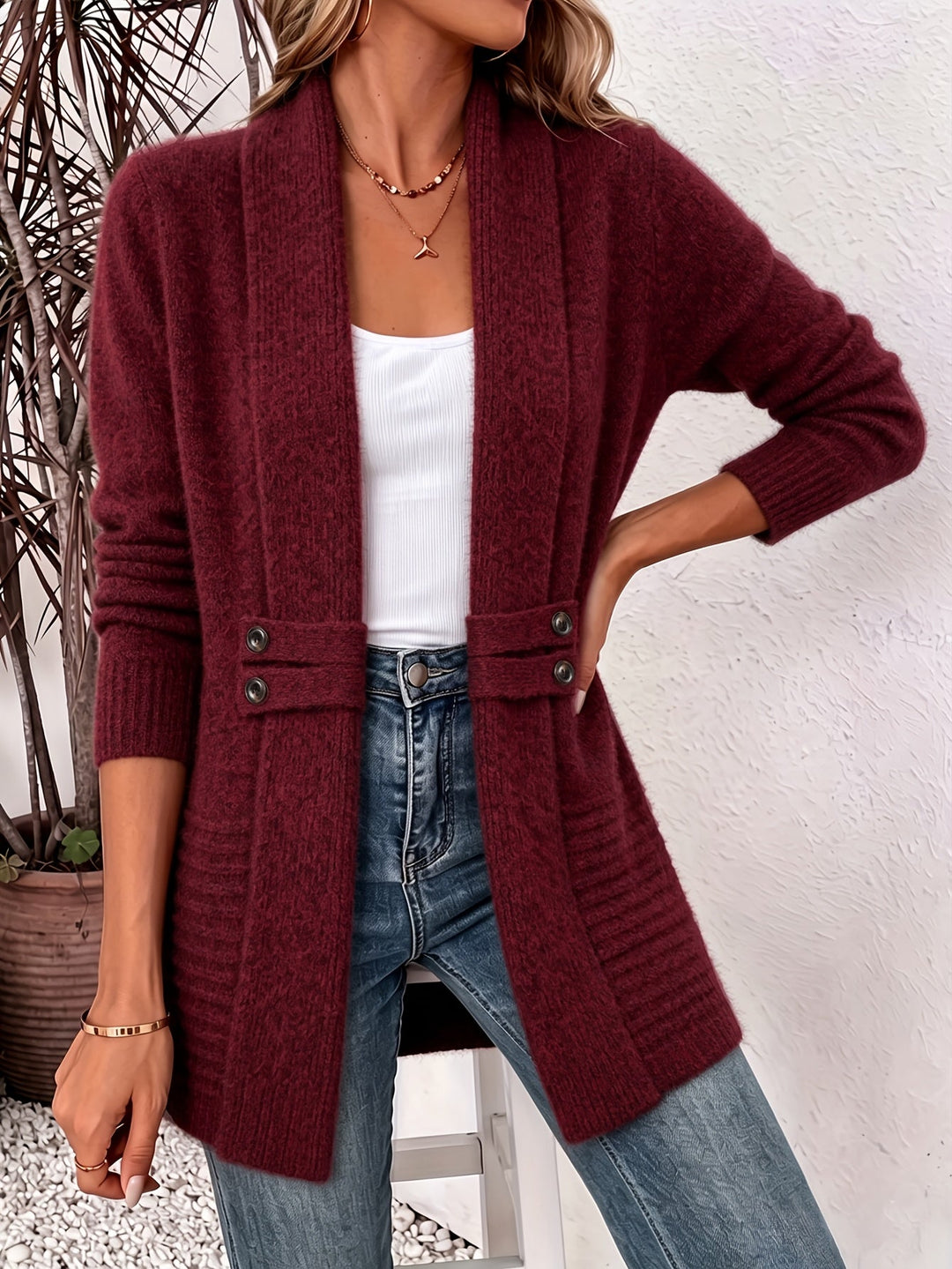 Valeria™ | Cardigan Elegante Aperto con Vita Sagomata