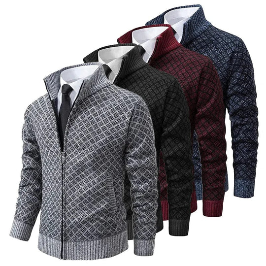 Maglione Uomo con Zip e Lavorazione a Rombi
