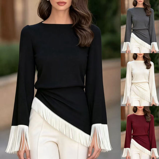 Top in Maglia da Donna a Blocchi di Colore con Maniche Svasate – Moderno e Femminile