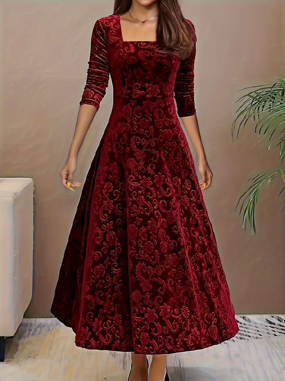 Nicola™ | Abito elegante in velluto con motivo floreale