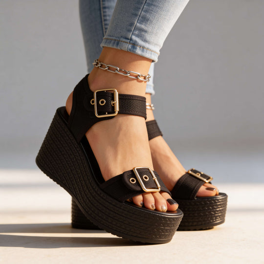 Emilia | Sandali con zeppa e fibbia