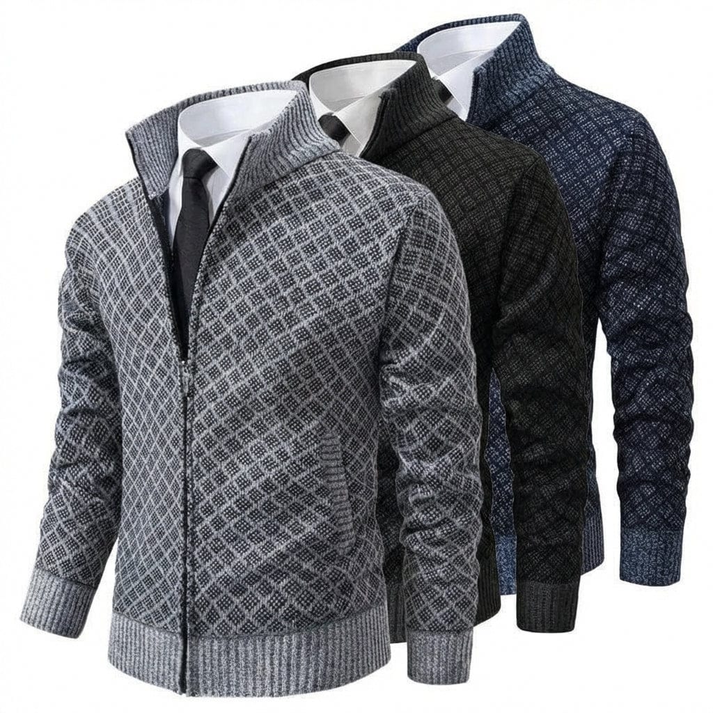 Maglione Uomo con Zip e Lavorazione a Rombi