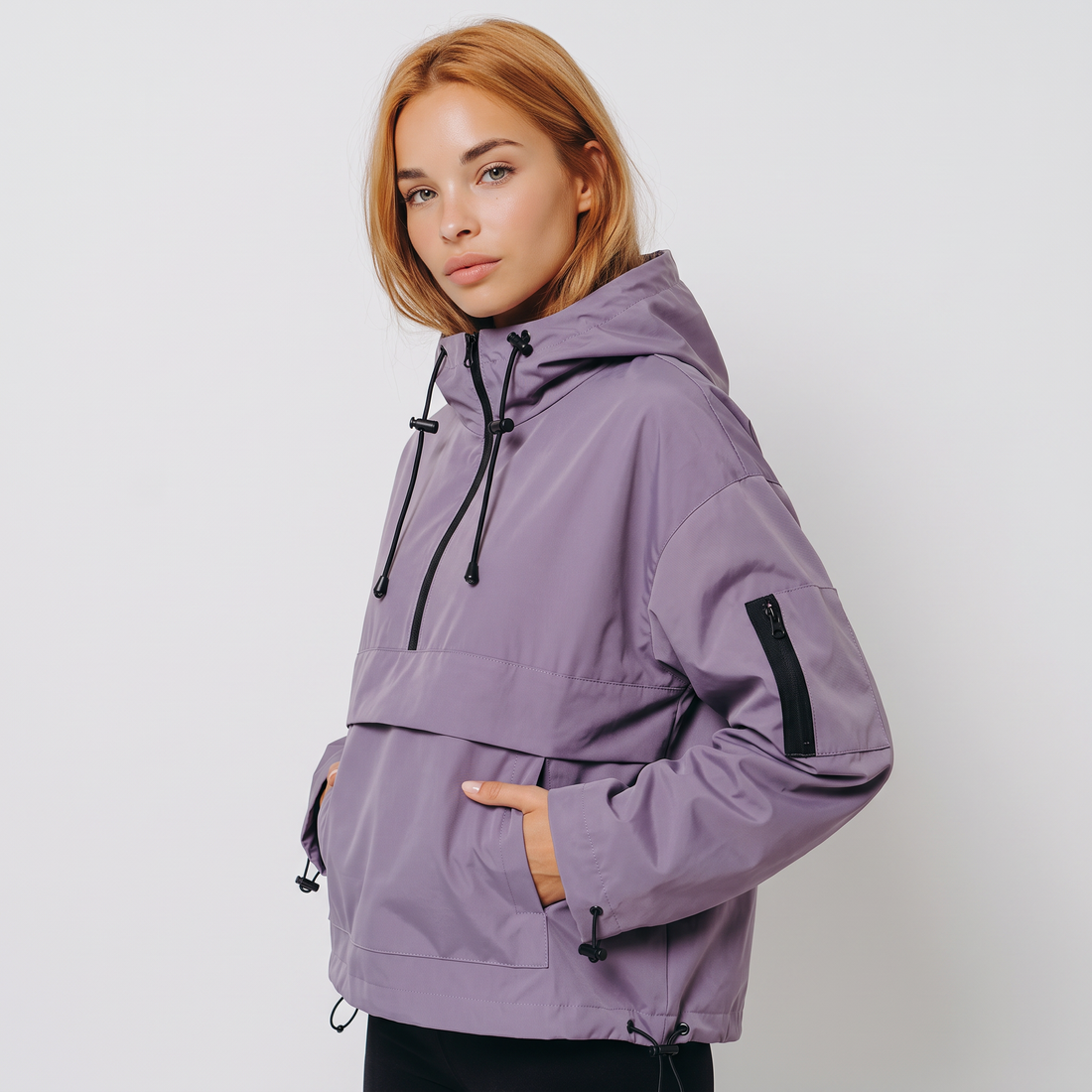 Anorak da Donna con Cappuccio e Mezza Zip