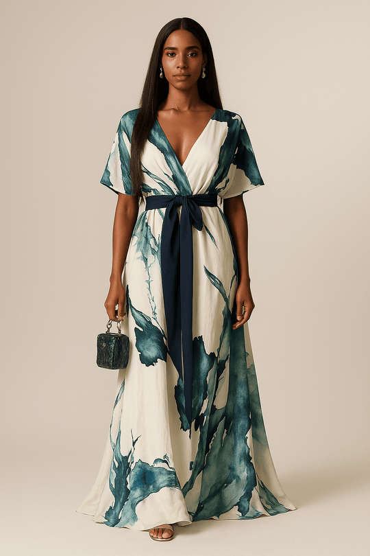 Serene™ | Abito lungo elegante a fantasia artistica