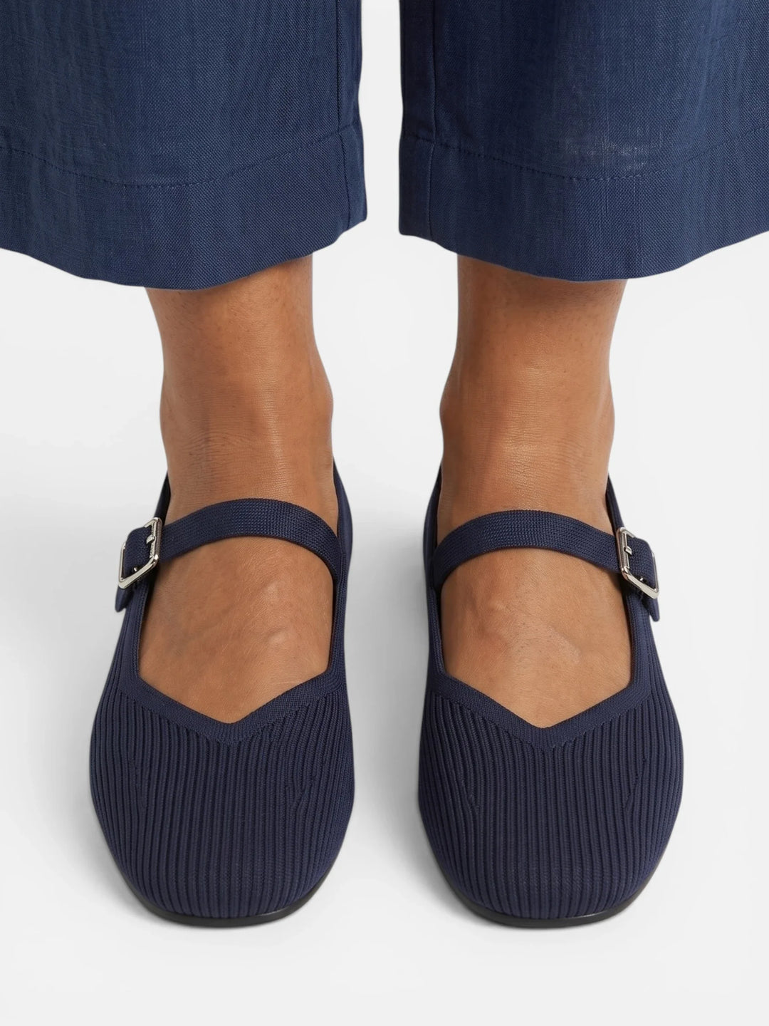 Ballerine Mary Jane da donna in maglia con punta quadrata