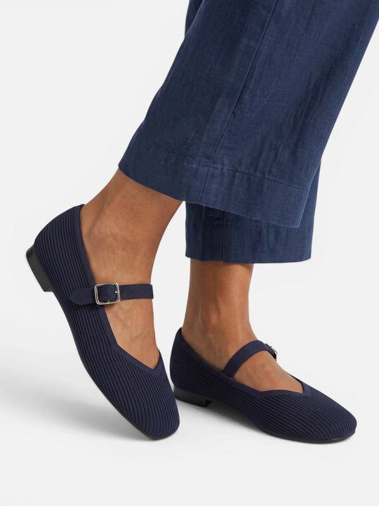 Ballerine Mary Jane da donna in maglia con punta quadrata