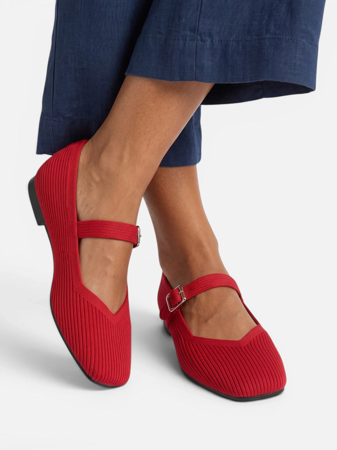 Ballerine Mary Jane da donna in maglia con punta quadrata