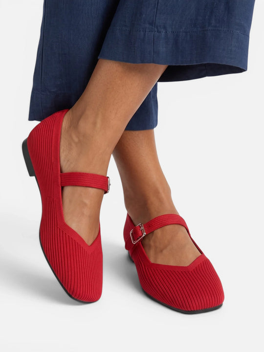 Ballerine Mary Jane da donna in maglia con punta quadrata