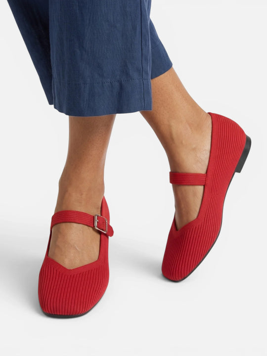 Ballerine Mary Jane da donna in maglia con punta quadrata