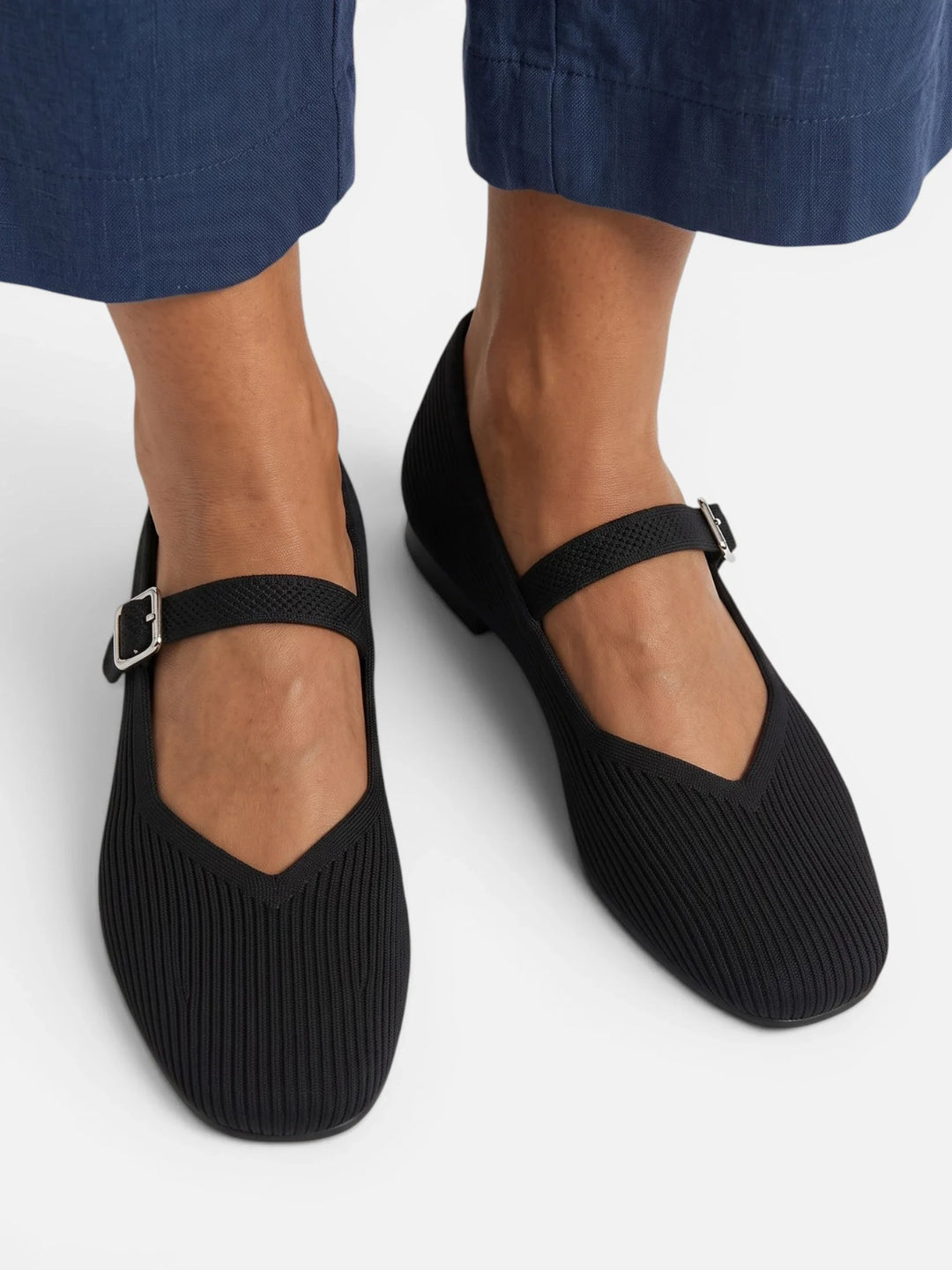 Ballerine Mary Jane da donna in maglia con punta quadrata