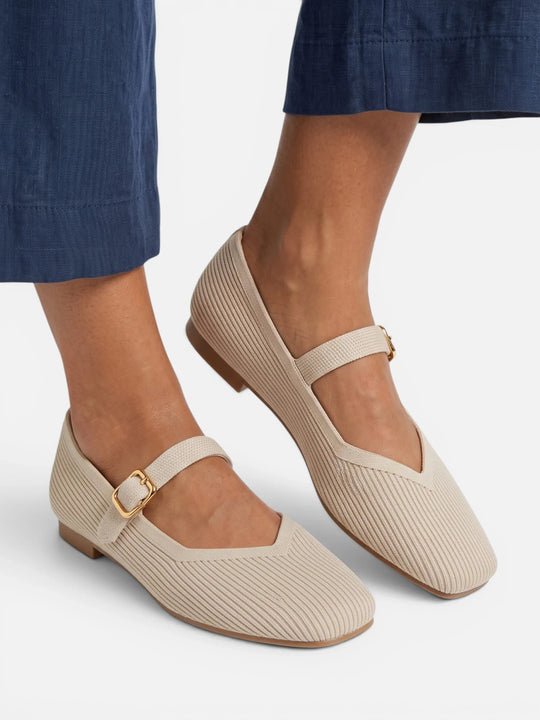 Ballerine Mary Jane da donna in maglia con punta quadrata