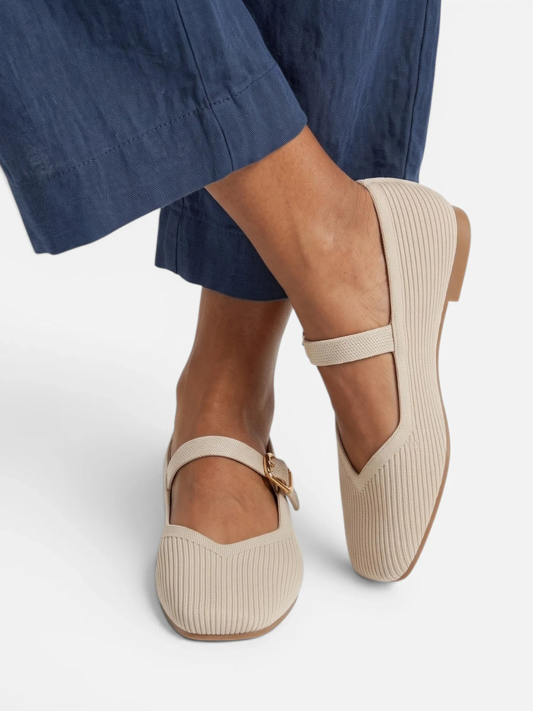 Ballerine Mary Jane da donna in maglia con punta quadrata