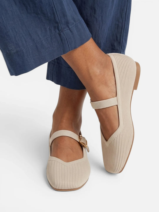 Ballerine Mary Jane da donna in maglia con punta quadrata