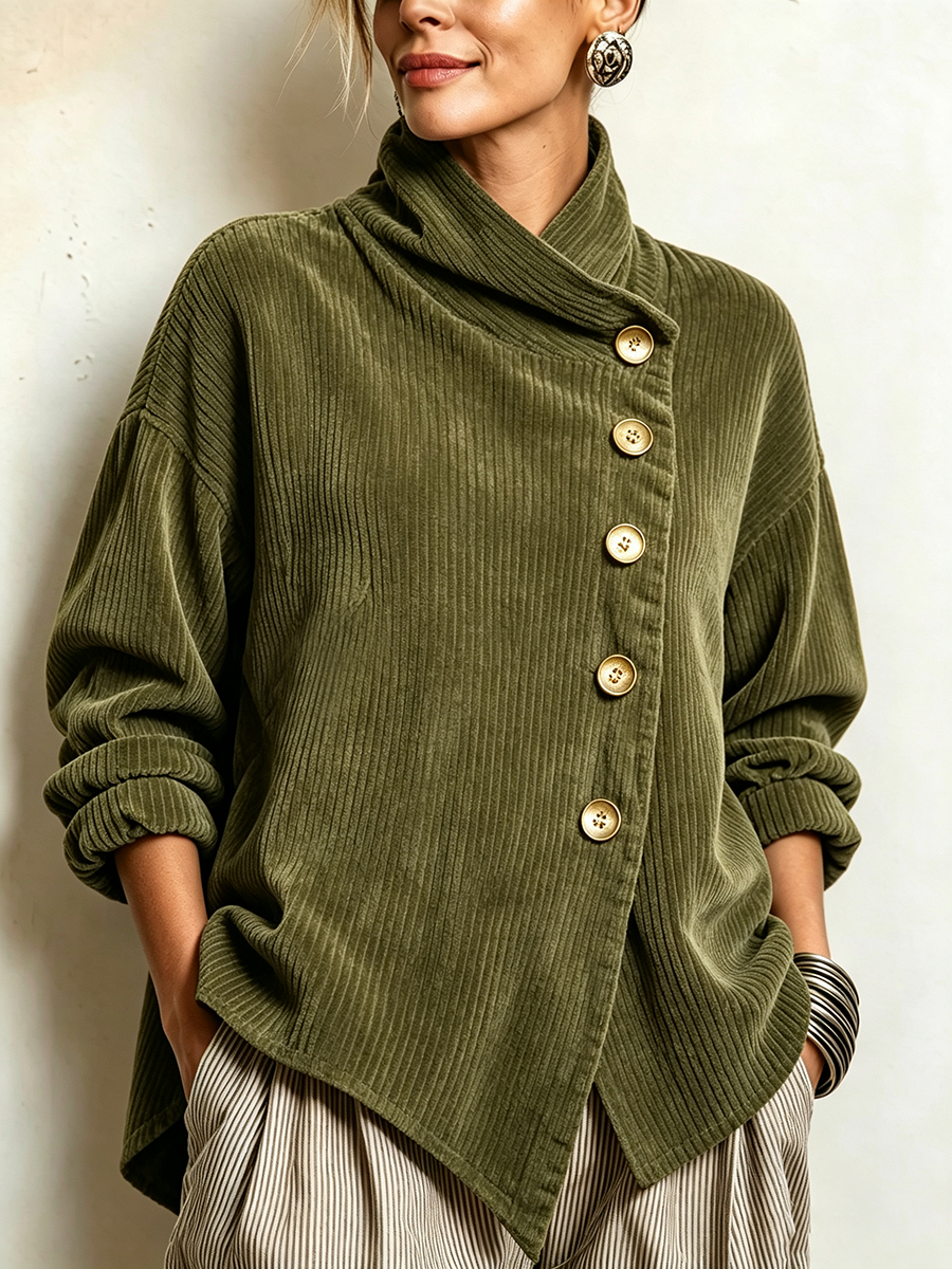 Hieke - Maglione da Donna in Velluto a Coste con Bottoni