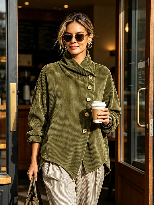 Hieke - Maglione da Donna in Velluto a Coste con Bottoni