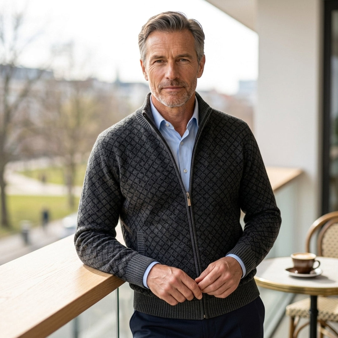 Tobias™ | Maglione da uomo a quadri con zip e collo rialzato