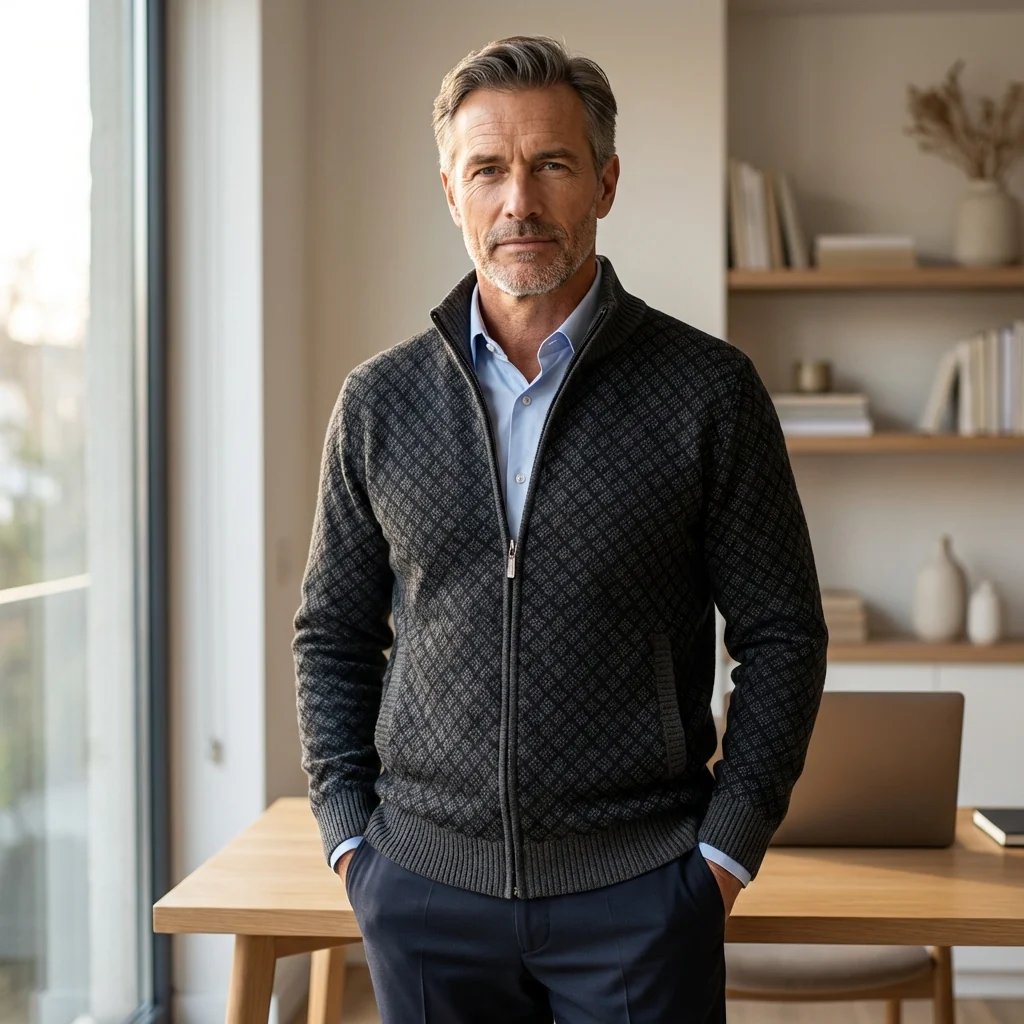 Tobias™ | Maglione da uomo a quadri con zip e collo rialzato