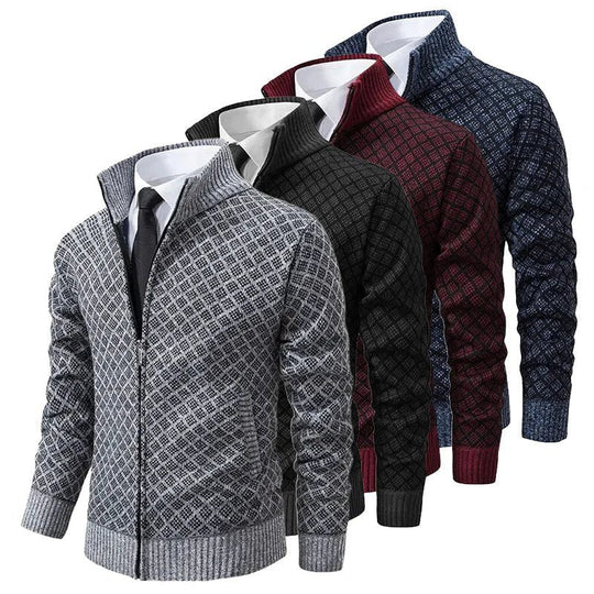 Tobias™ | Maglione da uomo a quadri con zip e collo rialzato