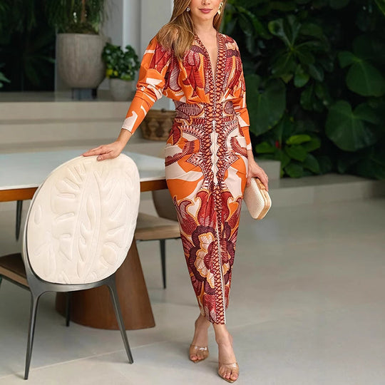 Blysse™ | Abito aderente con scollo a V e stampa artistica