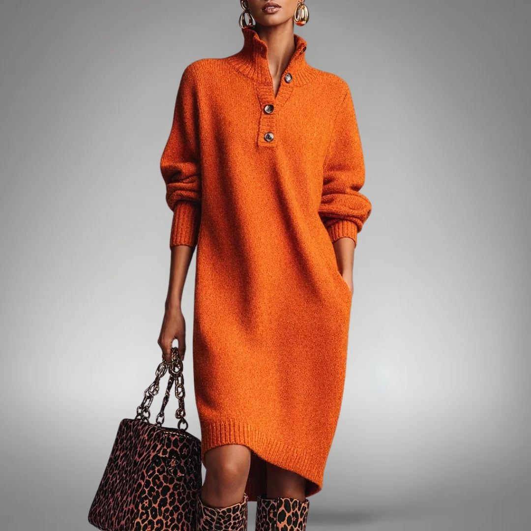 Lucrezia | Abito midi in maglia con collo rialzato