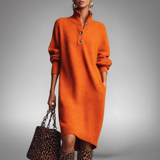 Lucrezia | Abito midi in maglia con collo rialzato