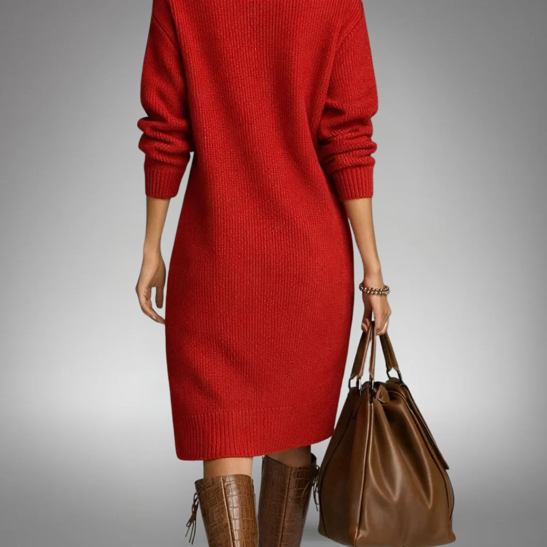 Lucrezia | Abito midi in maglia con collo rialzato